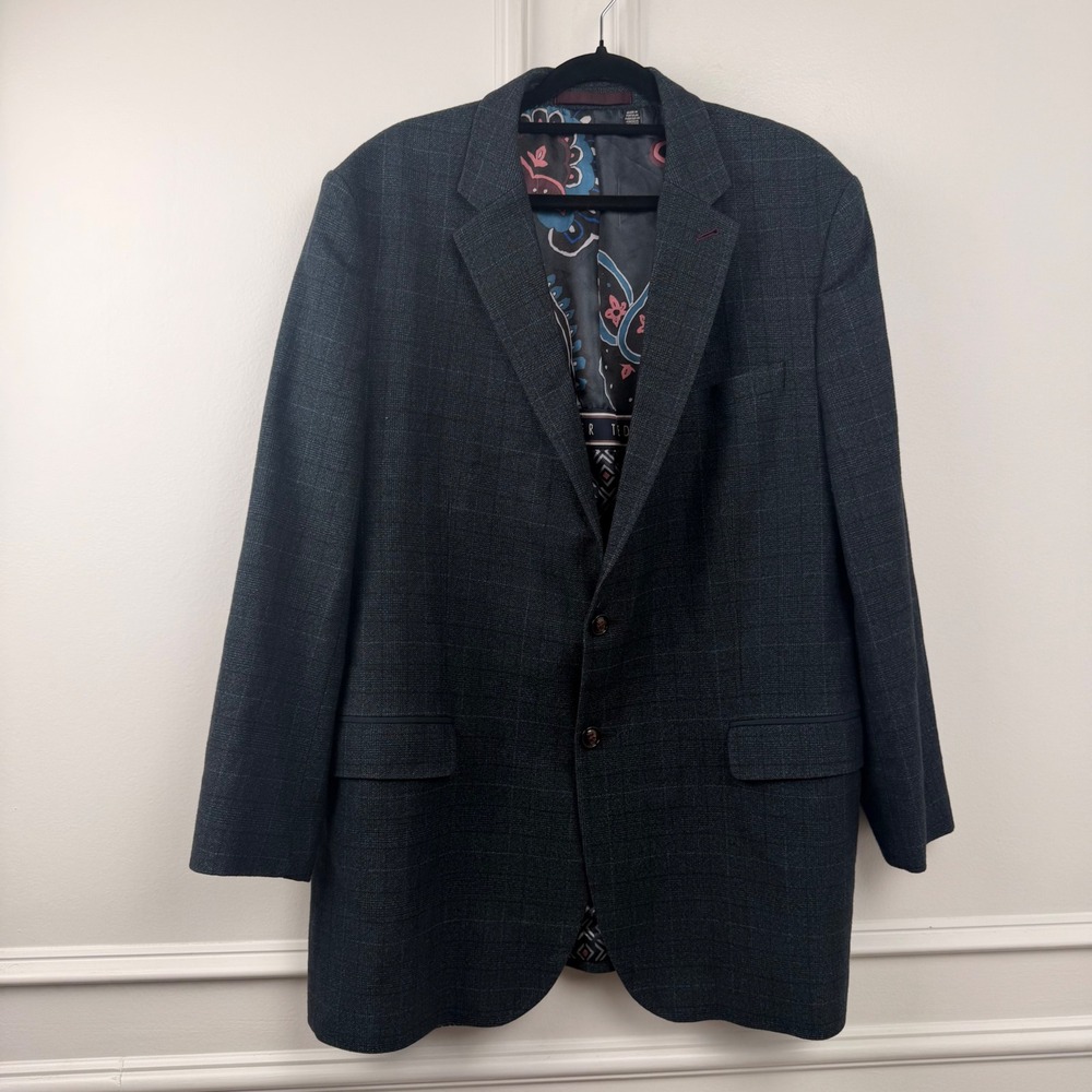 Ted Baker London Armagh Mens Wool Blend Glen Check Blazer Sport Coat Blue Size 7